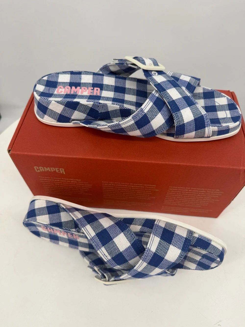 Camper Atonic Navy Gingham Platform Slides Buckle Plaid Sandals EU 37 US7 New - Picture 4 of 16
